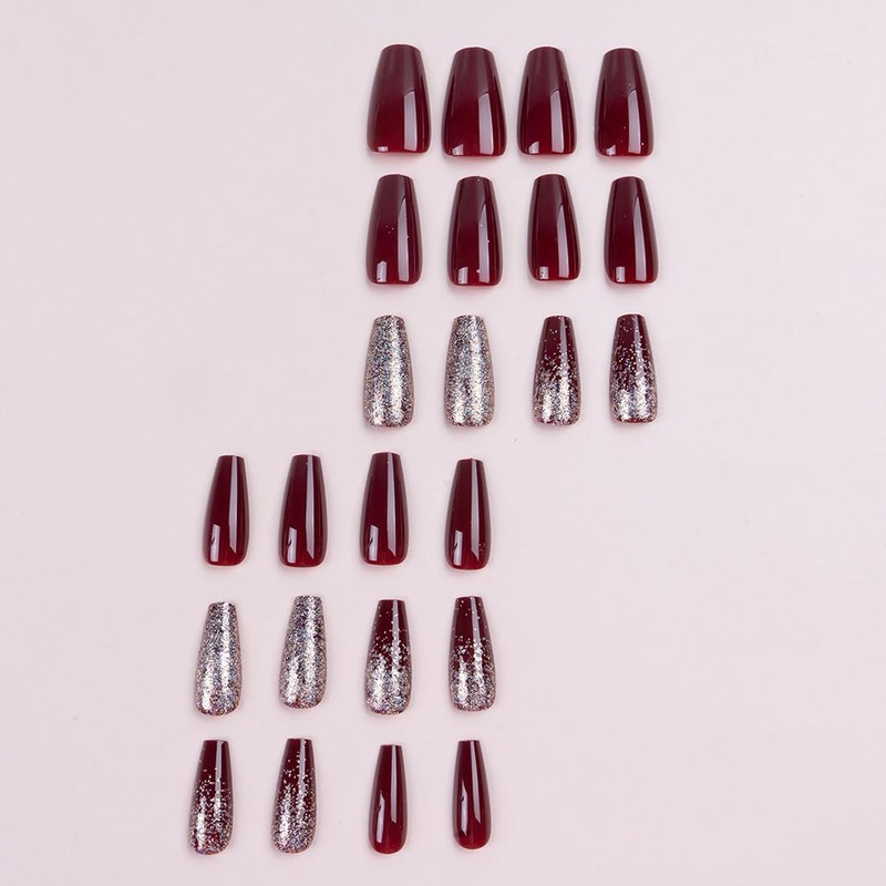 Caiguoer 24pcs(C) Long Square Press On False Nails for Women