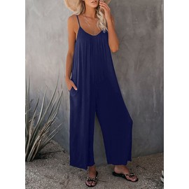 Happy Saield Maternity Jumpsuits for Women Plus Size Loose Fitting Adjustable Straps Wide Leg Rompers Big Size Overalls Vacation Outfits Boho Jumpsuit X-Large A Blue