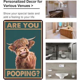 Vintage Highland Cow Metal Sign Funny are You Pooping? Bathroom Wall Decor for Highland Cow Lover Home Decoration Gift