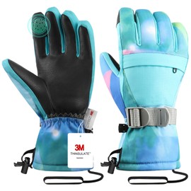 Pnosnesy Ski Gloves,Winter Snow Waterproof Gloves Touchscreen Skiing & Snowboarding Cold Weather Glovess,Fits Both Men & Women,for ParentChild Kids with Wrist Strap