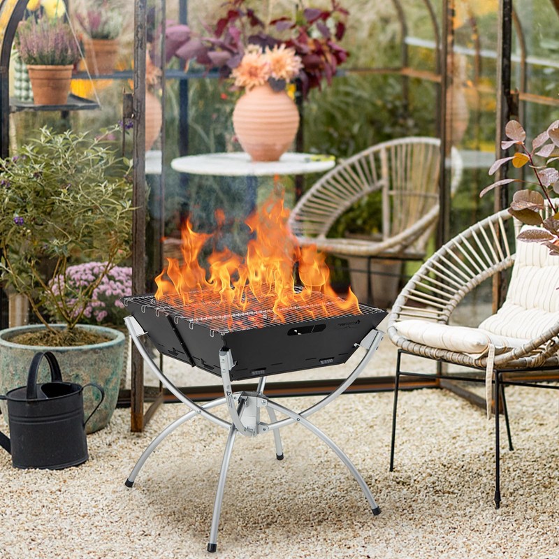 HAPPYGRILL 3-in-1 Foldable Fire Pit With Grill for Outside, Collapsible