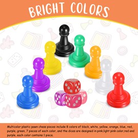 Zhanmai 60 Pcs Board Game Pieces Multicolor Plastic Pawn Chess Pieces Components Table Markings 6 Sided Game Dice for Board Games Assorted Pawn Tabletop Game Replacement