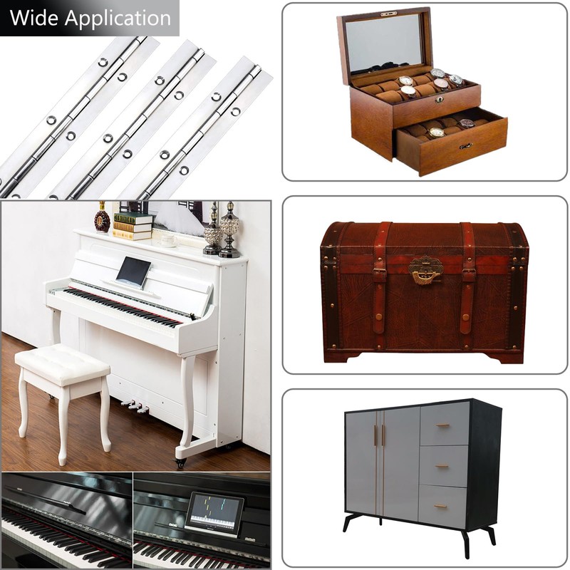 12PCS 6Inch Black Continuous & Piano Hinges, 1.2'' Open Width