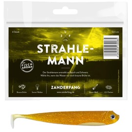 Zanderfang Rubber Fish 12.5 cm UV Motor Oil - Pack of 4 UV Rubber Baits for Zander, Pike & Cod - Rubber Fishing