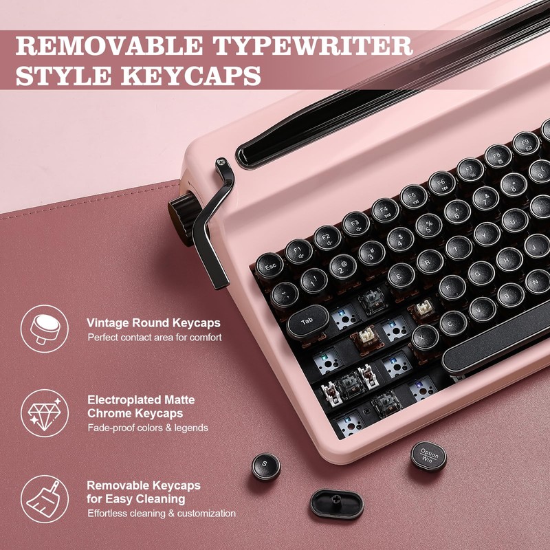 YUNZII QL75 Wireless Typewriter Hot Swap Retro Mechanical Keyboard,Punk Round