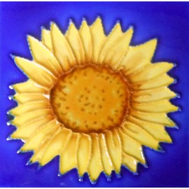 Sunflower hand painted ceramic art tile coaster 4x4 inches