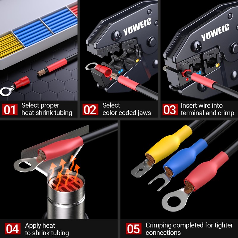 Crimping Tool For Heat Shrink Connectors Kit AWG 22-10/600pcs Connectors
