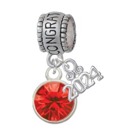 Delight Jewelry 10mm Red Crystal Drop - Congratulations Charm Bead Dangle with Mini Year 2024