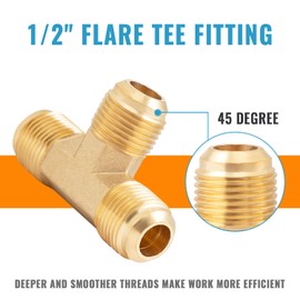 SUNGATOR 1/2 Inch Flare Propane Tee Fittings, Brass 1/2" Male Flare Barstock Tube Fittings, 1/2'' Propane Tee Tube Fittings for Gas Line, Dryer, BBO, Gas Burner (2 Pcs)