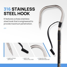 TRHUNTER Carbon Fiber Fishing Gaff Saltwater Fish Gaff with S316 Stainless Steel Fishing Hook (Blue Gaff - 7' - 4'' Hook)