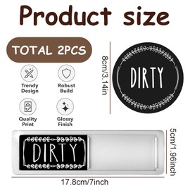 WJccsee 2 PCS Clean Dirty Dishwasher Magnet – 2" x 7" Double-Sided Magnetic Indicator Sign – Durable Stainless Steel – Clear, Easy-to-Read Font – Ideal for Kitchen Organization & Home Decor