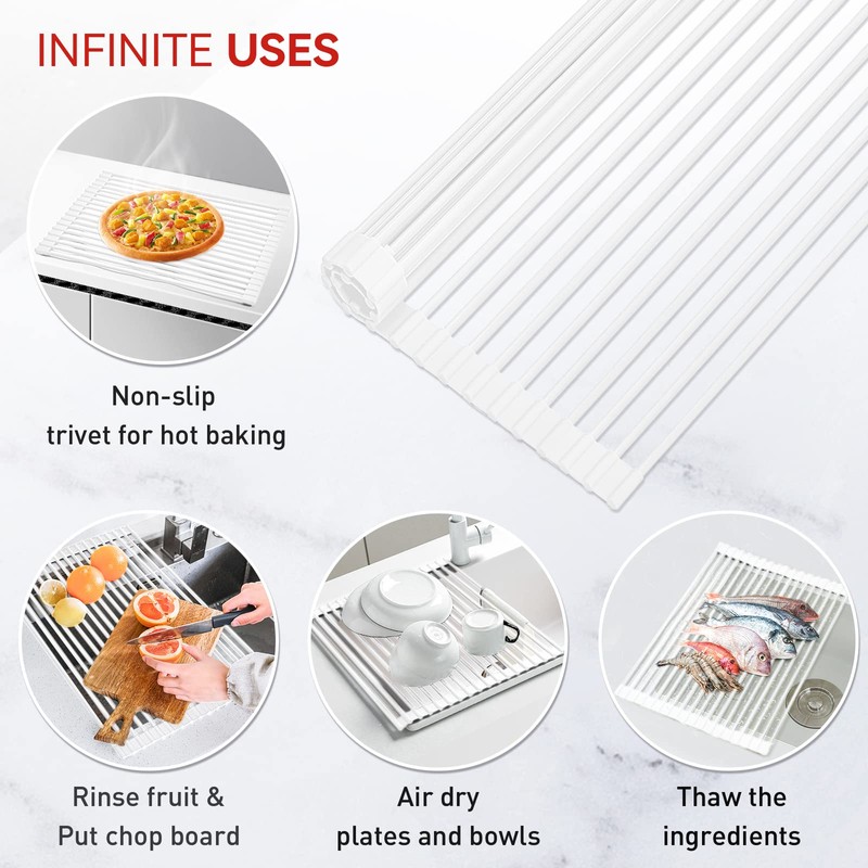 MERRYBOX Roll Up Over The Sink Dish Drying Rack Silicone