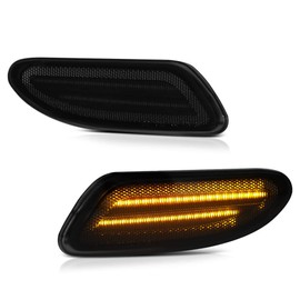 VIPMOTOZ Front Amber Full LED Side Marker Lights Lamps Compatible With W203 Benz 2001-2007 C Class C230 C240 C320 Smoked Tinted Lens Black Housing Driver & Passenger Side Pair Set