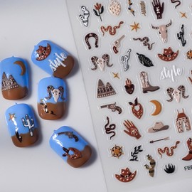 Nail Stickers Decals Cow Nail Art Decals Brown Nail Art Stickers with Design Boots Gloves Nails Sticker Charms Supply for Women Girls Manicure Decoration