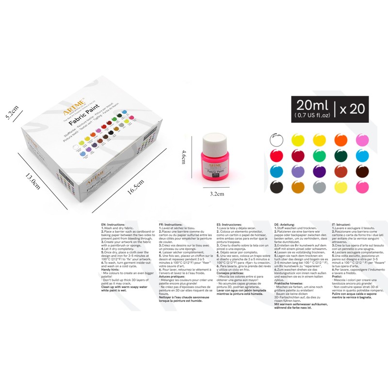 Artme Fabric Paint Set 20 Colours 20ml x 20 -
