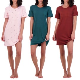 Real Essentials 3 Pack: Women's Short Sleeve Nightgown Dress – Nightshirt Pajama Sleep Shirt Sleepwear (Plus