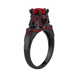 Ringcrown Red 1CT AAA CZ Women's Wedding Ring Black Skull Ring for Women Crown Punk Ring