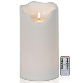 Yongmao 12" x 6" Waterproof Outdoor Flameless Candles Battery Operated LED Flickering Pillar Candles with Remote and Timer for Indoor Outdoor Lanterns, Long Lasting, White Large, 1 Pack