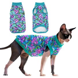 Sphynx Cat Clothes, Hairless Cat Shirt, Soft Stretchy Sweater for Cats, Breathable Cat Daily Outfit, Cat Pullover for Cornish Rex, Devon Rex (Green, L (5-6.5lbs))