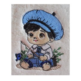 Boy Fishing (1370) - Embroidered Lightweight Plain Fleece Baby Blanket (White)