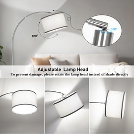 Silver Arc Floor Lamp for Living Room, Modern Standing Lamp with Adjustable Head Tall Pole Lamp with On/Off Pedal Switch Over Couch Arched Tall standing light for Reading Bedroom 8W LED Bulb Included