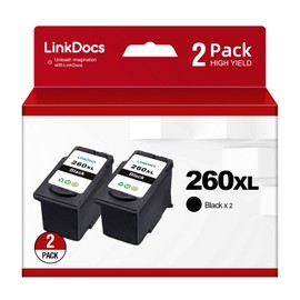 LinkDocs 260XL Black Ink Cartridges Replacement for Canon 260XL PG-260 XL Work for Canon PIXMA TS5320 TS6420 TR7020 TR7020a TS6420a All in One Wireless Printer (Black, 2-Pack)