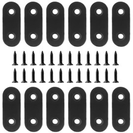 Jiozermi 12 piezas de soporte recto, soporte plano de 1.6 x 0.6 pulgadas, soporte recto de acero inoxidable, placas de unión para madera, tabla, marco de cama, muebles y estantes, negro mate