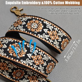 LSETUTIYY Purse Strap, 1.5" Cowhide Head Wide Shoulder Strap Adjustable Replacement,Jacquard Embroidery Crossbody Bag Straps