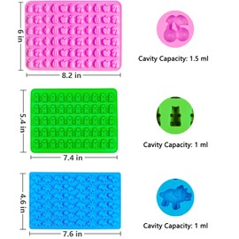 Mini Silicone Gummy Molds, Food-Grade Non-Stick Candy & Chocolate Molds, BPA-Free, Including Bear, Dinosaur, and Fruit Shapes with 2 Droppers, Set of 3