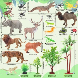 DOITEM Rainforest Animal Toy Figure Set, Assortment of Creatures, Rainforest Diorama Supplies, Animal Models and Trees, Gift for Kids Birthday Party for Boys and Girls