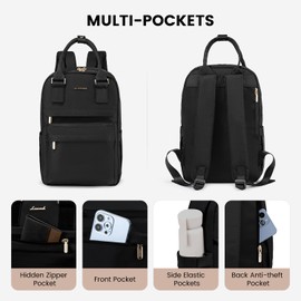 LOVEVOOK Backpack Womens 14 Inch Fashion Rucksack Bag for Ladies Waterproof Handbag for Girls Anti-theft Large Casual Daypack City Pack for School Work Uni Office Travel, Black