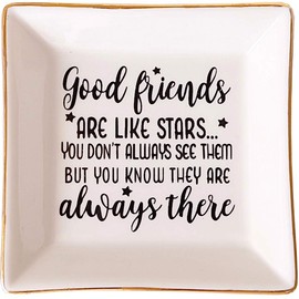 PUDDING CABIN Birthday Gifts for Friends Female Ring Trinket Dish - “Good Friends Are Like Stars You Don't Always See Them But You Know They Are Always There” Friendship Gifts for Women Friends