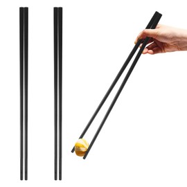 11.8Inches (30cm)Cooking Extended Chopsticks Reusable, 2 Pairs Fiberglass Chop Sticks for Kitchen Noodles Frying Hotpot, Japanese Chinese Extra Long Anti-Slip Chopsticks Dishwasher Safe, Black