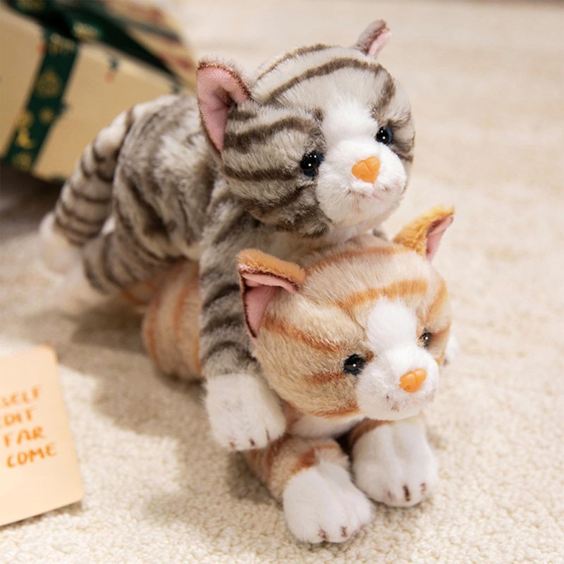PEACH CAT Striped Cat Stuffed Animal 9.8" Realistic Kitten Plushies