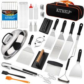 40PCS Griddle Accessories Kit, Flat Top Grill Accessories Set for Camp Chef, Griddle Spatula Set with Burger Press, Scraper, Tongs and Carry Bag for Outdoor BBQ