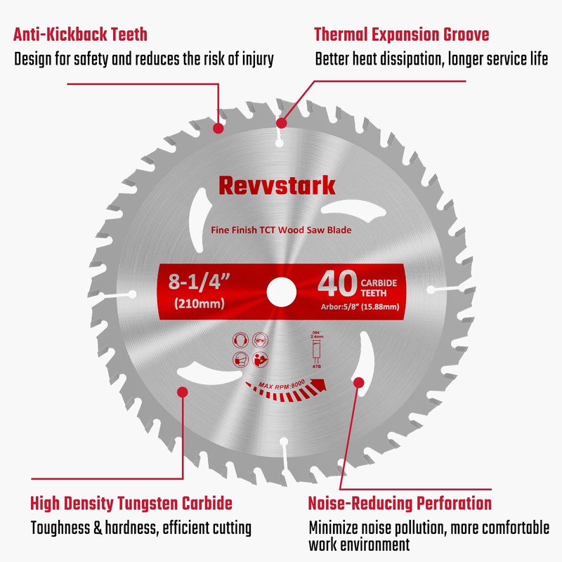 Revvstark Circular Saw Blade 8-1/4 in 40T&60T, with 5/8" Arbor,