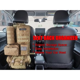 Molle Seat Back Organizer with 5 Pouches, Tactical Seat Covers, Molle Tactical Vehicle Organizers Panel Car Seat Covers Protector for Truck