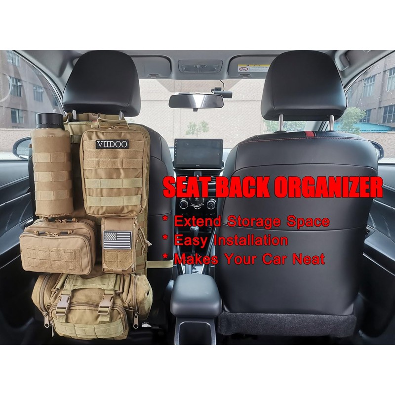 Molle Seat Back Organizer with 5 Pouches, Tactical Seat Covers,