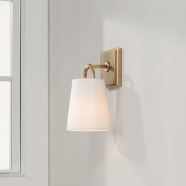 Capital Lighting 649411AD Brody Transitional White Fabric Wall Sconce, 1-Light 100 Watt, 11" H x 6" W, Aged Brass