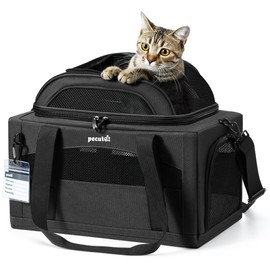 Pecute Expandable Pet Carrier Airline Approved Dog Cat Carrier, Breathable Soft-Sided with Locking Zippers, Pet Travel Bag for Small Dog Cat Anti-Scratch Mesh Leakproof Pee Pad (Dark Gray)