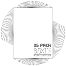 Mat Board Center, Pack of 25, 8.5x11 White Backing Boards, 4-Ply Thickness Cardboard for Picture/Photo/Framing Back Support