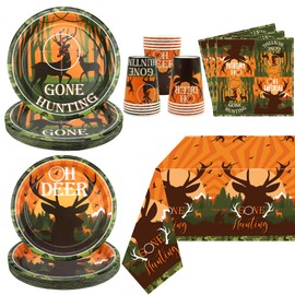 Hunting Party Supplies Tableware Serves 20 Guests, Including Plate, Napkins, Tablecloth, for Camo Camping Hunting Birthday Party Decorations (Serves 20)