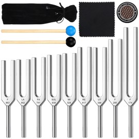 14 Pcs Tuning Fork Set, 9 Chakra Frequencies 174hz to 963hz for Yoga & Sleep, Precision-machined Aluminum Alloy, Meditation Tools with Activator, Suitable for Mental Focus, Relaxation