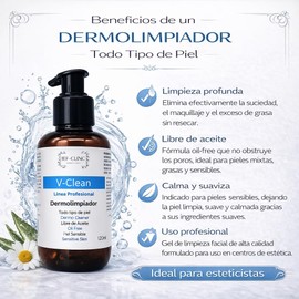 V-Clean Dermolimpiador Facial Profesional, Limpieza Profunda, Libre de Aceite, para Todo Tipo de Piel, Piel Sensible, 120ml (120ml)
