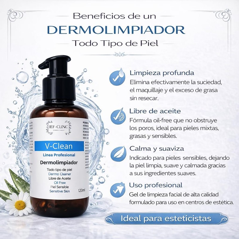 V-Clean Dermolimpiador Facial Profesional, Limpieza Profunda, Libre de Aceite, para