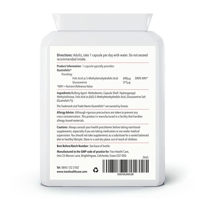 Folic Acid 600µg 90 Capsules as Quatrefolic Methyl Folate 5-MTHF