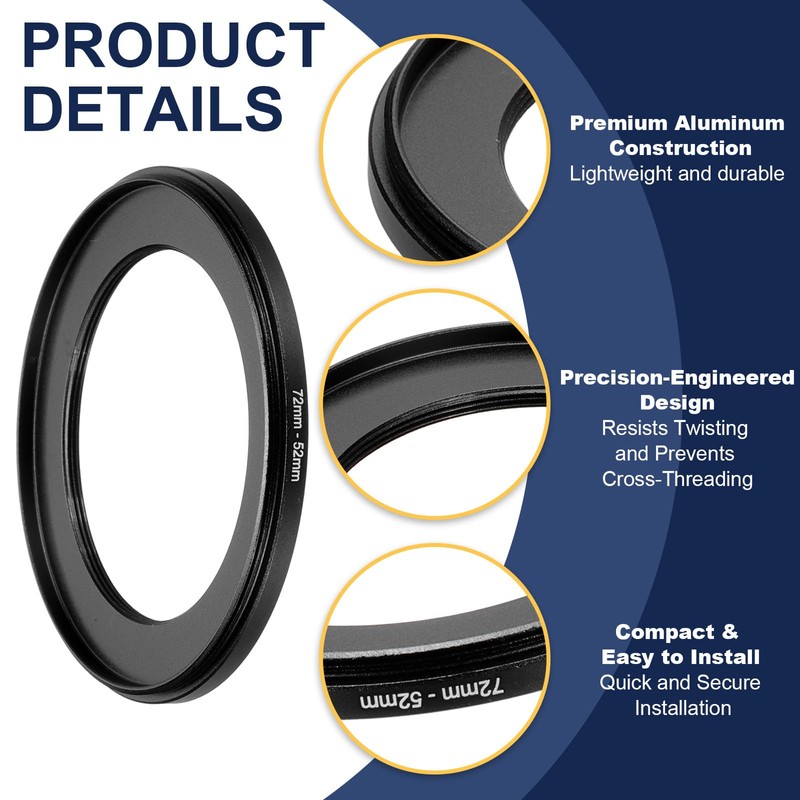 PATIKIL Step Down Ring Adapter 72mm to 52mm, 2 Pcs