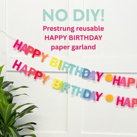 Happy Birthday Garland (No-DIY!) Rainbow Pre Strung Happy Birthday Banner 12 Ft Long Rainbow Party Decorations, Reusable Colorful Letter Sign