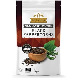Ausha Organic Tellicherry Black Peppercorns 100g Whole | Winner 2**Star GREAT TASTE AWARD 2022 - Tellicherry Garbled Extra Bold Variety