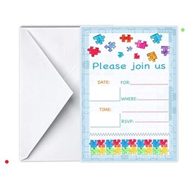 Autism Birthday Party Invitation 12 pcs, Awareness Puzzle, Colorful Spectrum Heart, Autistic Birthday Decoration, Celebrate with me Party Supplies